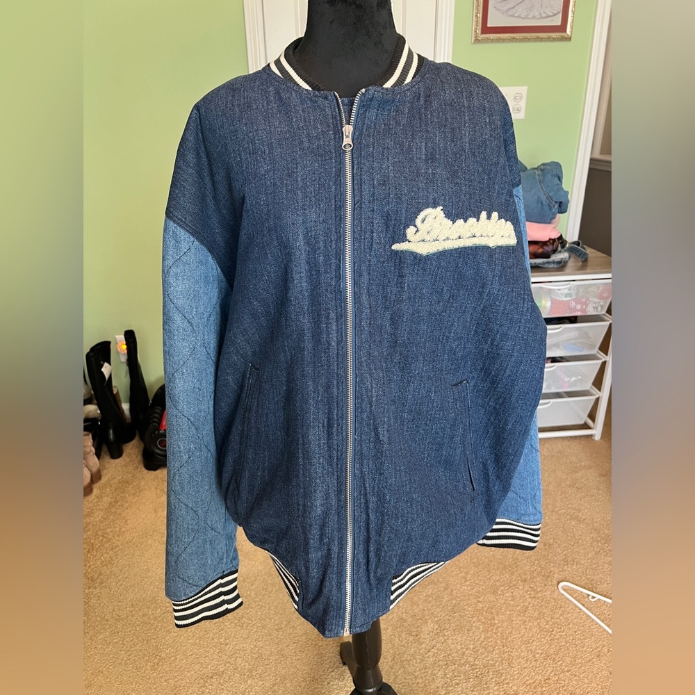 Denim Bomber Jacket with Embroidered Logo